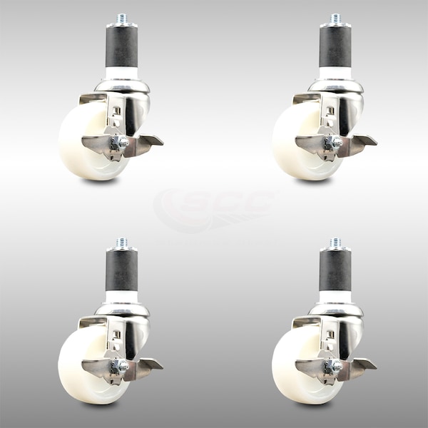 Service Caster 3 Inch 316SS Nylon Wheel Swivel 1-3/4 Inch Expanding Stem Caster Set Brake SCC SCC-SS316EX20S314-NYS-TLB-134-4 - main